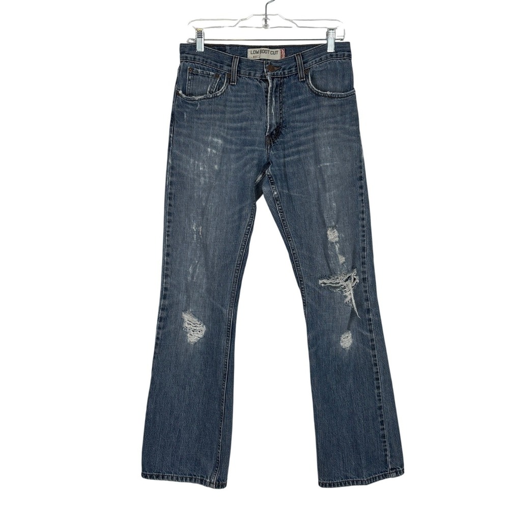 Vintage y2k Levi's 527 Low Rise Boot Cut Jeans Distressed Thrashed Denim W30 L32